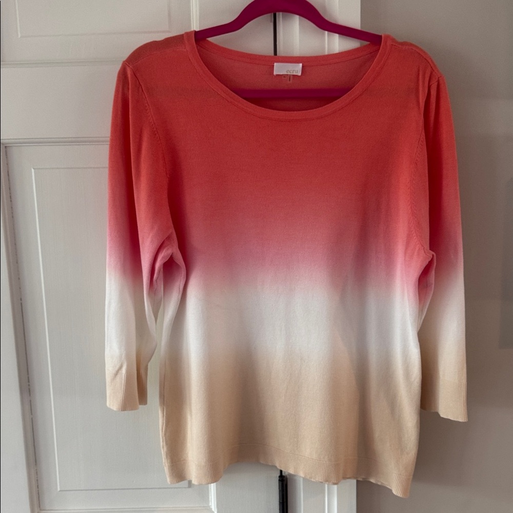 ecru Ombre Scoop Neck Sweater in Coral, White & Tan